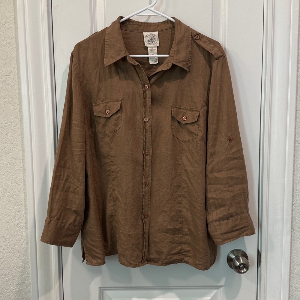 Chaus Brown Linen Button-down Shirt - Picture 2 of 11